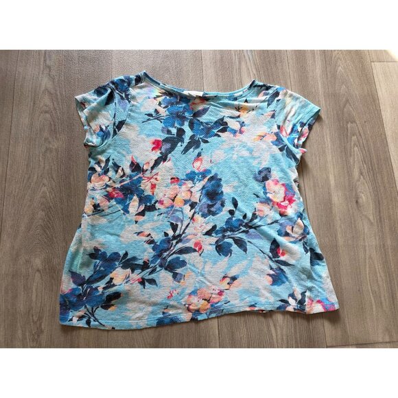 J. Jill Love Linen XS Floral Print Top Blue & Pink Short Sleeve - Picture 3 of 7